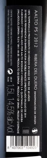 2012 Bodegas Aalto PS Ribera del Duero tinto 1,5L