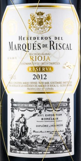 2012 Marqués de Riscal Reserva Rioja red