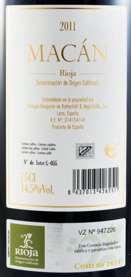 2011 Benjamin de Rothschild & Vega-Sicilia Macán Rioja tinto