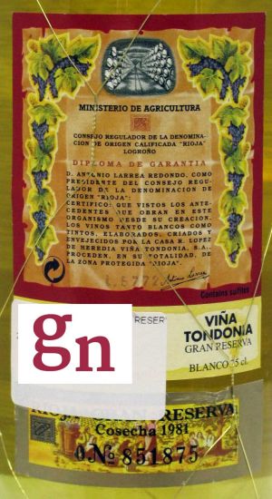 1981 López de Heredia Viña Tondonia Gran Reserva branco