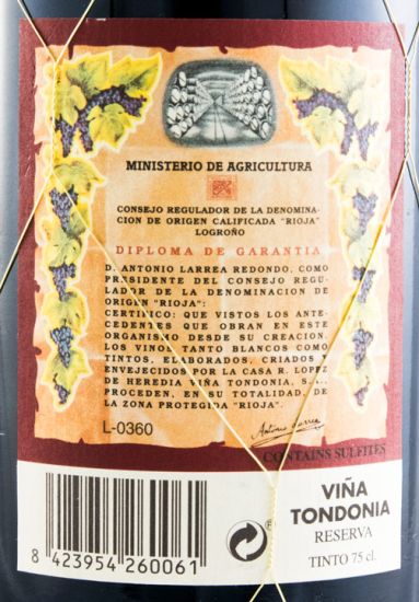 2002 Bodegas López Heredia Viña Tondonia Reserva red