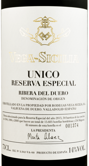 2015 Vega-Sicilia Unico Reserva Especial Ribera del Duero tinto