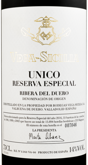 2016 Vega-Sicilia Unico Reserva Especial Ribera del Duero tinto