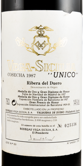 1987 Vega-Sicilia Unico Ribera del Duero tinto