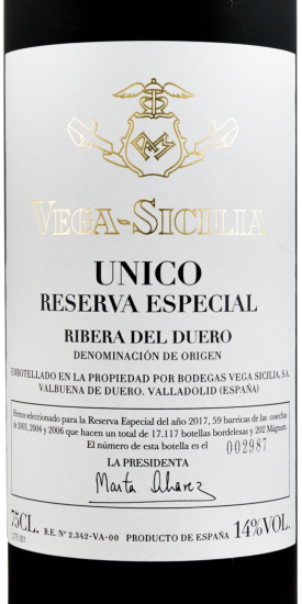 2017 Vega-Sicilia Unico Reserva Especial Ribera del Duero tinto