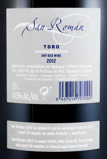 2012 Bodegas San Román Toro red 1.5L