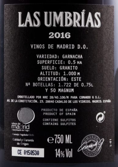 2016 Comando G Las Umbrías Vinos de Madrid tinto