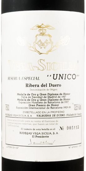 1997 Vega-Sicilia Unico Reserva Especial Ribera del Duero tinto