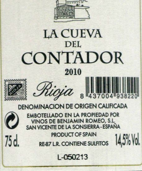 2010 Benjamin Romeo La Cueva del Contador Rioja tinto