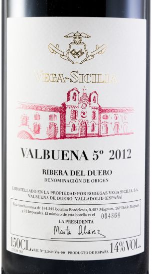 2012 Vega-Sicilia Valbuena 5º Ribera del Duero tinto 1,5L