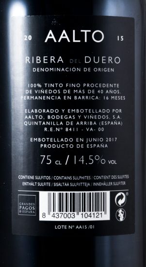 2015 Bodegas Aalto Ribera del Duero tinto