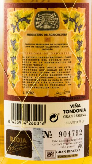 1996 López de Heredia Viña Tondonia Gran Reserva branco