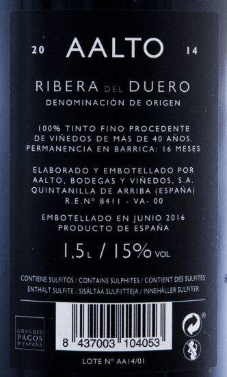2014 Bodegas Aalto Ribera del Duero tinto 1,5L