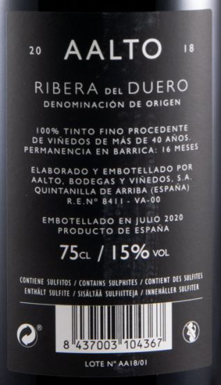 2018 Bodegas Aalto Ribera del Duero red
