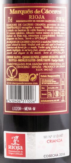 2016 Marqués de Cáceres Crianza Rioja red