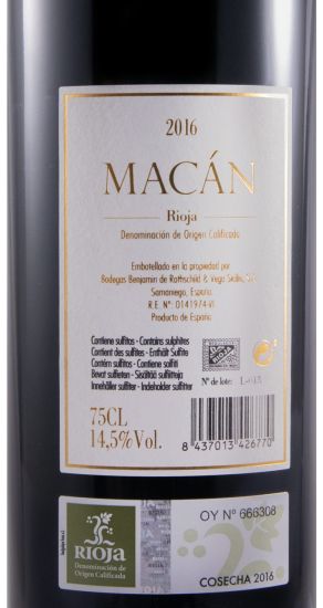 2016 Benjamin de Rothschild & Vega-Sicilia Macán Rioja red