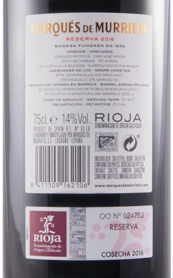 2016 Marqués de Murrieta Reserva Rioja red