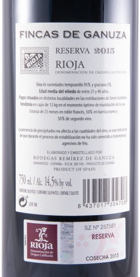 2015 Remírez de Ganuza Fincas de Ganuza Reserva Rioja tinto