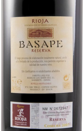 2007 Basape Reserva Rioja red