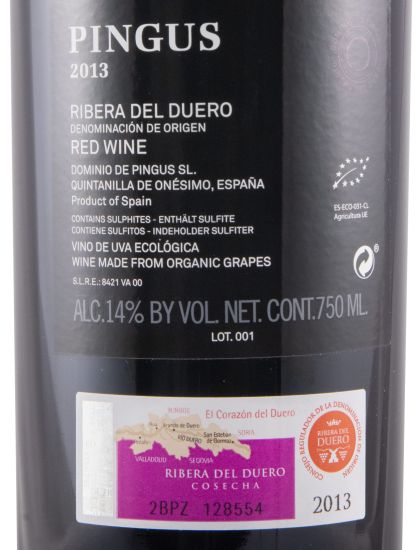 2013 Pingus Ribera del Duero biológico tinto