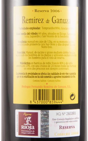 2006 Remírez de Ganuza Reserva Rioja red