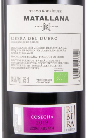 2019 Telmo Rodríguez Matallana Ribera del Duero biológico tinto