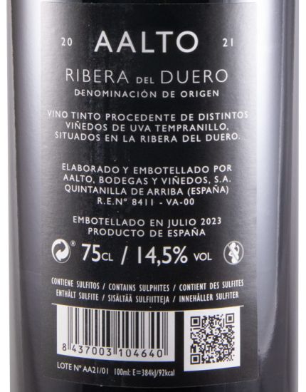 2021 Bodegas Aalto Ribera del Duero tinto