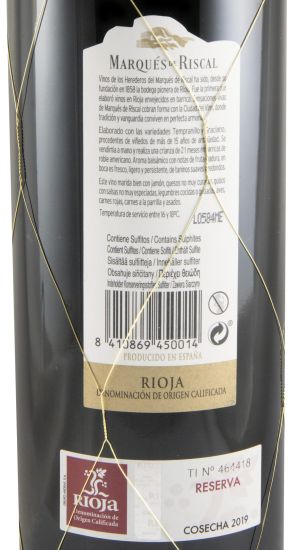 2019 Marqués de Riscal Reserva Rioja tinto