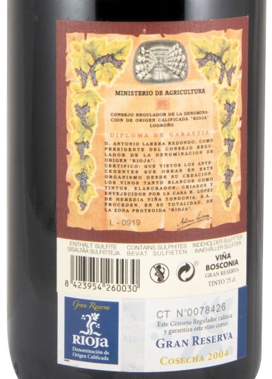 2004 López de Heredia Viña Bosconia Gran Reserva tinto