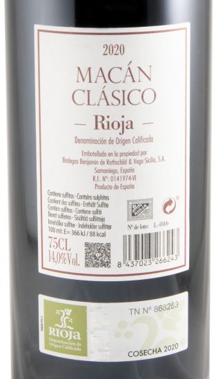 2020 Benjamin de Rothschild & Vega-Sicilia Macán Clásico Rioja tinto