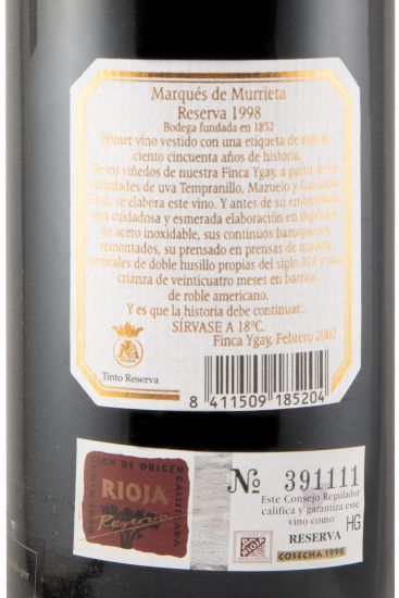 1998 Marqués de Murrieta 150º Aniversário Reserva Rioja red