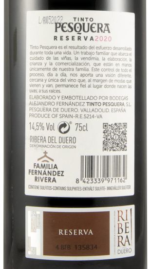 2020 Pesquera Reserva Ribera del Duero red