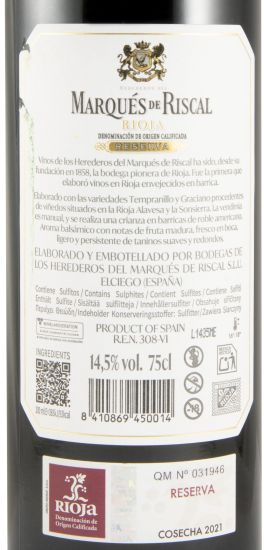 2021 Marqués de Riscal Reserva Rioja red