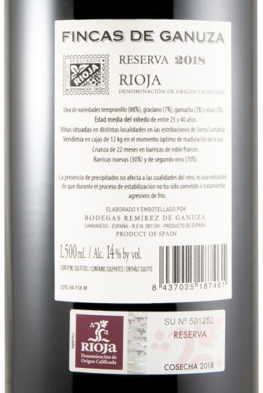2018 Remírez de Ganuza Fincas de Ganuza Reserva Rioja tinto 1,5L