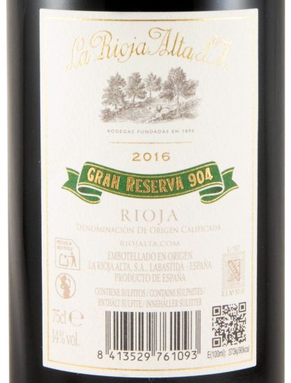 2016 La Rioja Alta 904 Gran Reserva tinto