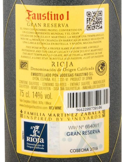 2016 Faustino I Gran Reserva Rioja tinto