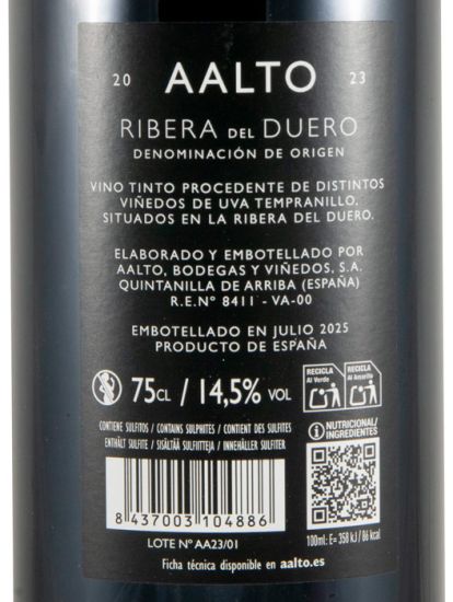 2023 Bodegas Aalto Ribera del Duero red
