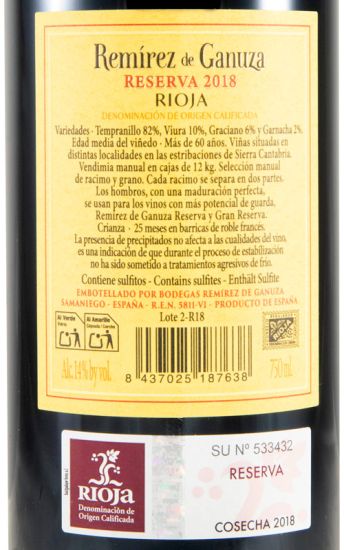 2018 Remírez de Ganuza Reserva Rioja tinto