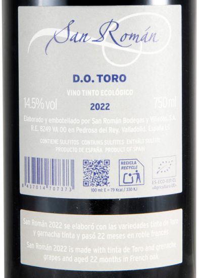2022 Bodegas San Román Toro biológico tinto
