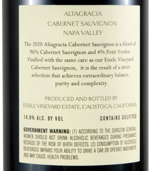 2020 Eisele Vineyard Altagracia Cabernet Sauvignon Napa Valley tinto