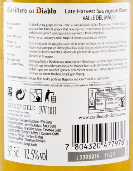 2012 Concha Y Toro Casillero Del Diablo Sauvignon Blanc Colheita Tardia Valle del Maule branco 37,5cl