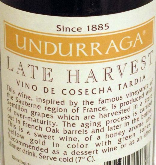 1998 Undurraga Late Harvest white 37.5cl