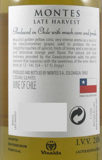 2011 Montes Gewürztraminer Colheita Tardia Valle de Colchagua branco 37,5cl