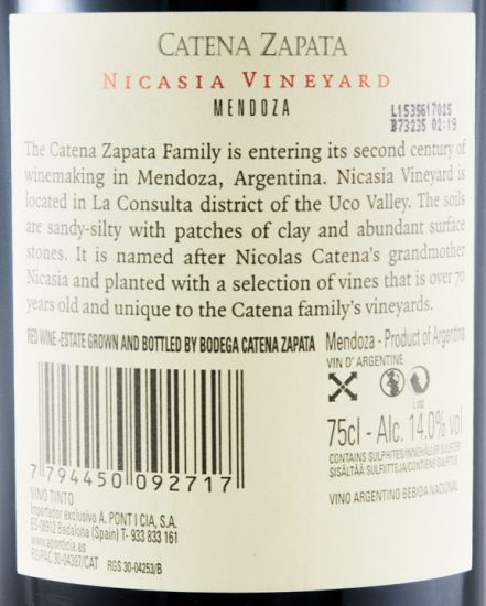 2012 Catena Zapata Nicasia Vineyard Malbec red