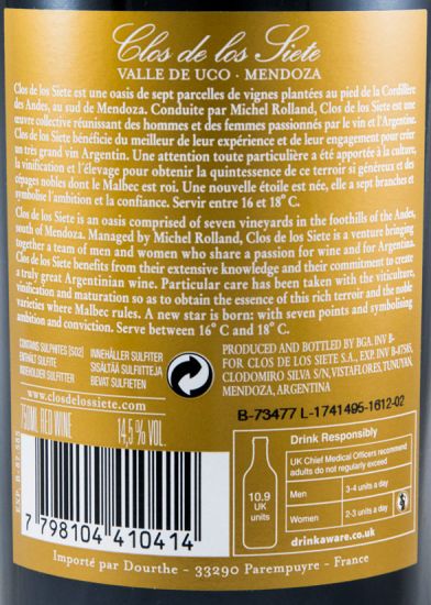 2014 Michel Rolland Clos de Los Siete Malbec Vista Flores tinto