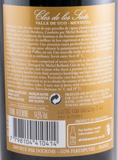 2017 Michel Rolland Clos de Los Siete Malbec Vista Flores tinto