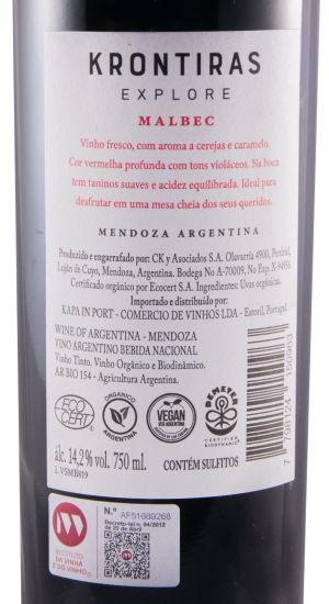 2018 Krontiras Explore Malbec biológico tinto