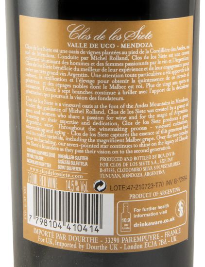 2020 Michel Rolland Clos de Los Siete Malbec Vista Flores tinto
