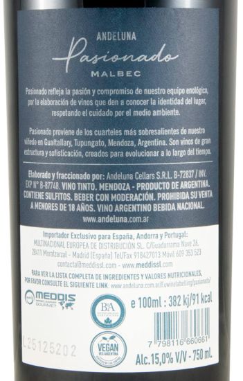 2019 Andeluna Pasionado Malbec Valle de Uco tinto
