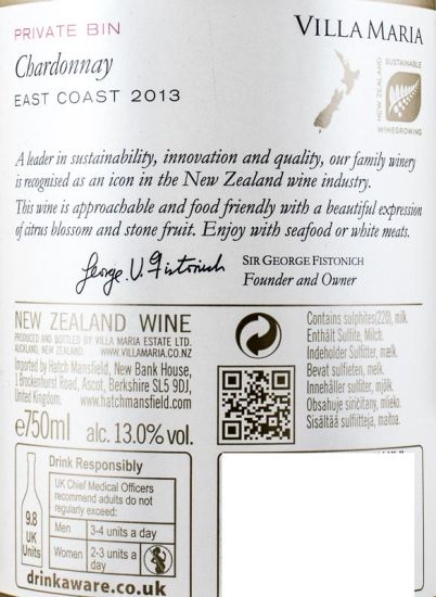 2012 Villa Maria Chardonnay East Coast Private Bin branco